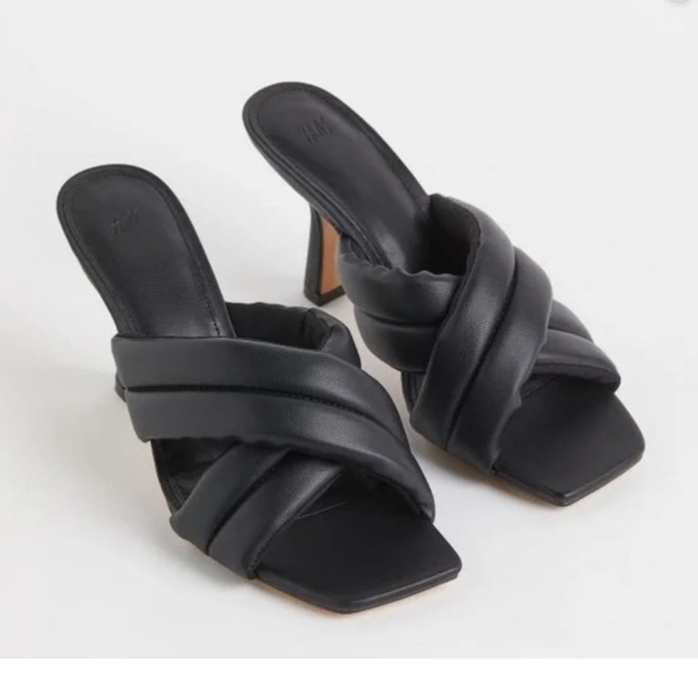 Minimalist Faux Leather Black Mules Heel Sandals
